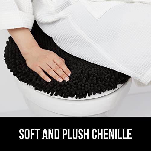 Image of Gorilla Grip Original Shag Chenille Bathroom Toilet Lid Cover, 19.5 x 18.5 Inches Large Size, Machine Washable, Ultra Soft Plush Fabric Covers, Fits Most Size Toilet Lids for Bathroom, Black