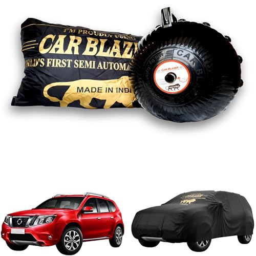 Image of CARBLAZER Portable & Semi-Automatic Full Body Car Covers: Heavy Duty Device| Anti-Theft| Dust & Scratch Proof | Water & Wind Resistant|Custom Fit| Dual-Side Cover, Compatible for Nissan Terrano