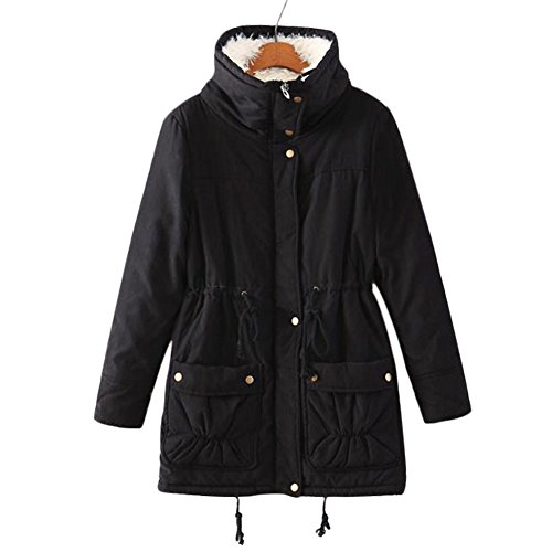 Aro Lora Women's Winter Warm Faux Lamb Wool Coat Parka Cotton Outwear Jacket US Small Black