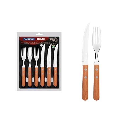 JOGO DE TALHERES PARA CHURRASCO DYNAMIC SORTIDOS COM LAMINAS DE ACO INOX E CABOS DE MADEIRA - 12 PEÇAS