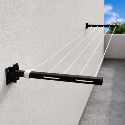 Image of APPLICE Metal Wall Mounted Foldable Cloth Drying Stand for Balcony - Heavy Duty 5 Layer (40 Feet Rope) | Wall Mount Cloth Drying Stand | Clothes Drying Hanger Stand (Black)