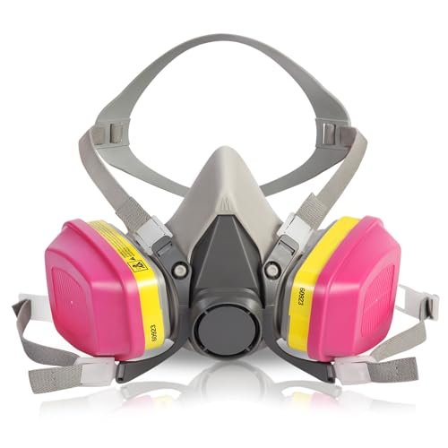 FAKYFJ Half Facepiece Reusable Respirator Mask With 60923 Filters, Anti-Gases, Anti-Dust, Ideal For Painting, Sanding, Spraying, Chemicals, Woodworking, DIY, Medium