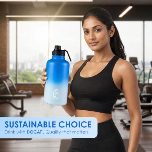 Image of DOCAT Water Bottle 1 Litre, Stainless Steel Sipper Water Bottle, Leak Proof Lid, Rust Proof, 24 Hours Hot and Cold Thermosteel Vacuum Insulated Water Bottle for Travel, Home, Gym, Office