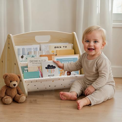 ZICOTO Decorative Wooden Bookshelf with Handle for Kids Rooms - Keeps Books Neatly Organized & Within Reach for Toddlers - Easy Install Montessori Book Shelf for Baby's Bedroom or Playroom Decor
