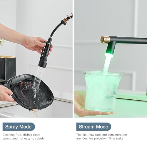 Image of AIMADI Matte Black Kitchen Faucet,Commercial Single Handle Single Hole | Spring Rose Black Gold Kitchen Faucet with Pull Down Sprayer Black Farmhouse, RV, Laundry