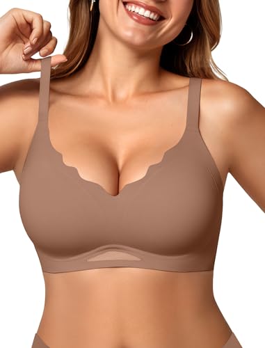 Image of OEAK Womens Wireless Jelly Bras Scalloped Push Up No Underwire Bralette Supportive Tshirt Bra Seamless Comfortable Bras