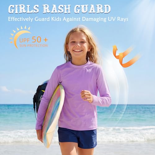Image of American Trends Rash Guard Girls Swim Shirt Long Sleeve UPF 50+ 5-16T | UV Protection Girls Sun Shirt Lightweight Quick Dry for Kids Teens