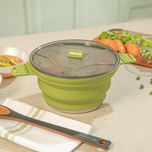 Image of Restaurantware-Hi Tek 2.5 Liter Collapsible Camping Pot, 20 Portable Cook Pots - With Lid, Stainless Steel Bottom, Silicone Camping Cookware, For Travel Or Outdoor Hiking- Restaurantware