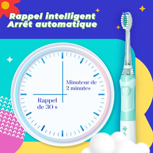 Elektrische Zahnbürste für Kinder, 3-12 Jahre, 2 Minuten Timer für gute Gewohnheiten, 4 weiche Ersatzköpfe, AAA-Batterie enthalten, farbige LED für Spaß beim Zähneputzen (Grün) – Bild 5