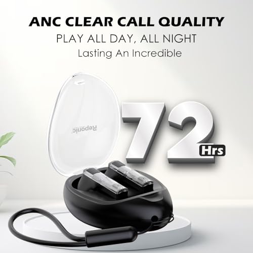 Image of Reponic True Wireless in-Ear Earbuds with Mic Gaming Mode, Touch Control, IPX5 Water-Resistance, with 5.3, Up to 72 Hours Play Time, Active Noise Cancelling, Deep Bass, and Fast Charging Black (Black)