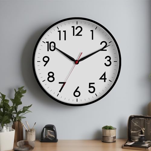 Image of AKCISOT 16 Inch Wall Clock Large Silent Non-Ticking Wall Clocks Battery Operated - Analog Classic Clock Decorative for Living Room, Office, Home, School(Black)
