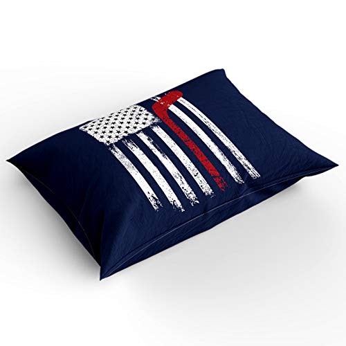 Luxury 4 Piece Bedding Set Full Size, American Flag with Red Hockey Stick Patten Duvet/Comforter/Quilt Cover Set with Bed Sheet Pillow Shams for Kids/Teens/Adults/School Sport Blue Backdrop - Thumbnail 2