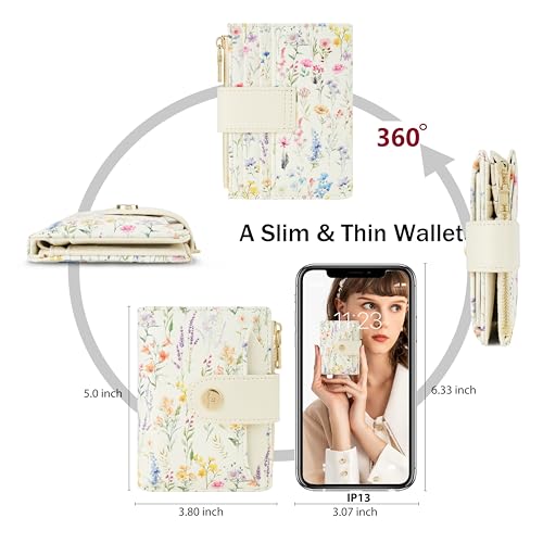 Image of Small Womens Wallet,Bifold Leather Wallet for Women RFID Card Holder Ladies Compact Pocket Wallet for Crossbody Bag (White Floral)