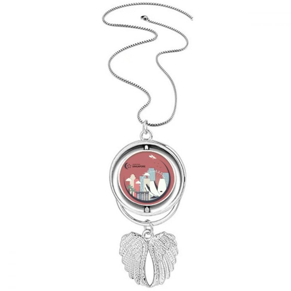 Pendentif drapeau Singapour ailes d'ange lune création haut de gamme - 4