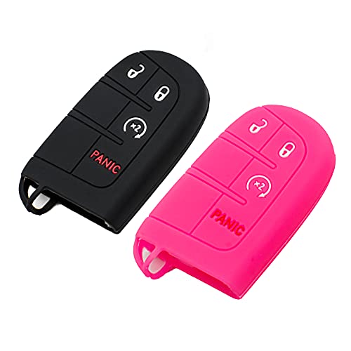 EYANBIS Silicone Key Fob Cover Fit for Dodge Durango Journey Dart Challenger Jeep Compass Renegade Grand Cherokee Fiat 500X Chrysler | Car Accessories | Remote Key Protection Case - Black & Rose