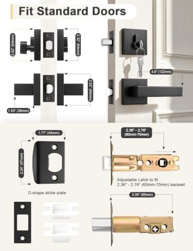 Image of Tinewa 1 Pack Black Passage Door Lever with Single Cylinder Deadbolt, Exterior Square Door Handle with Deadbolt, Modern Door Lock Handleset Keyed Alike