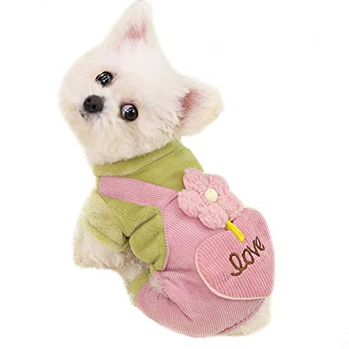 Pet 4 Legs Warm Jumpsuit Cute Puppy Outfit Sweater Winter Dog Coats Cat Anti-Hair Onesies Pajamas with Fleece for Puppy Small Dogs Cats (Green