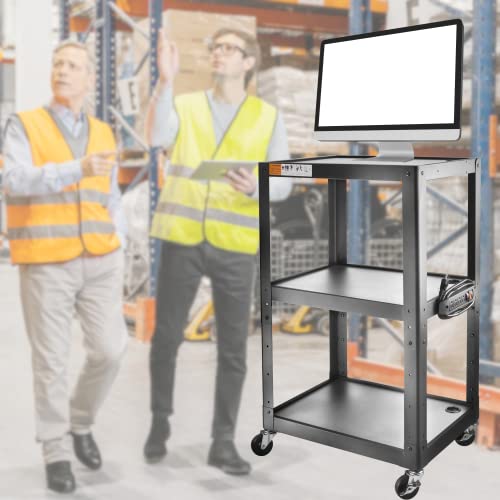 3 Shelf Metal Utility cart - Steel Construction Mobile Presentation Cart Projection Cart with Power Strip - Durable Utility Cart AV Carts on Wheels - Supports Up to 300 LBs (24'' x 18'' x 41'') Black - Thumbnail 7