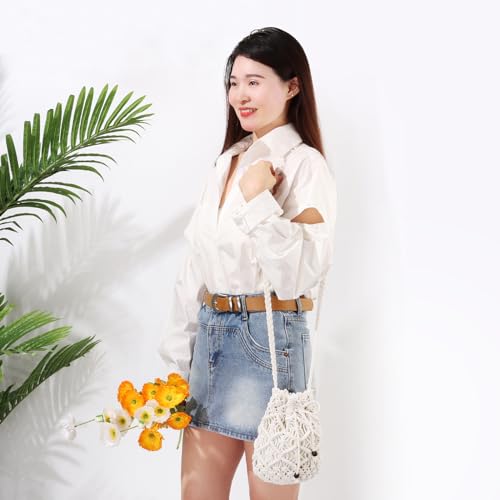 Ovida Crochet Mini Bucket Bag - Summer Woven Beach Shoulder Bag with Drawstring Closure2