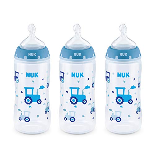 Image of NUK Smooth Flow Anti Colic Baby Bottle, 10 oz, 3 Pack, Tractor