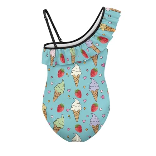 UNICEU Cute One Piece Swimsuit for Teen Girls One-Shoulder Ruffles Bathing Suit Quick Drying Adjustable Strap Swimwear2