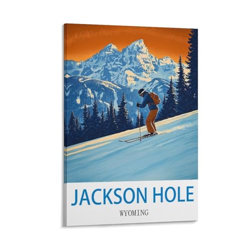 Poster de voyage vintage Jackson Hole Wyoming sur toile de 30 x 45 cm