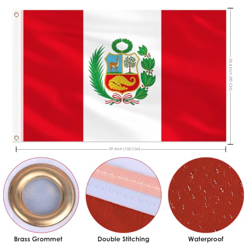 Image of AhfuLife 2pcs Peru Flag 3x5 Ft, Large Peruvian Flags for Outside - Double Side with Brass Eyelets for Olympic Party Decorations, Soccer Party Decoration Bar Garden Street Decoration Indoor Outdoor