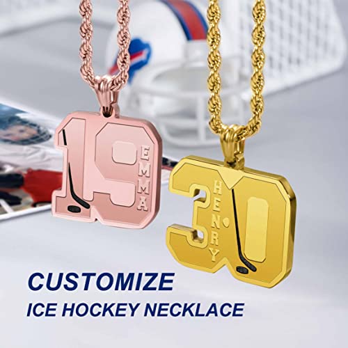 Custom Ice Hockey Number Necklace Stainless Steel Personalized Back Engraved/Name Ice Hockey Pendant Necklace Sport Charm Number Chain Inspiration Jewelry Birthday Gifts For Men Athletes4