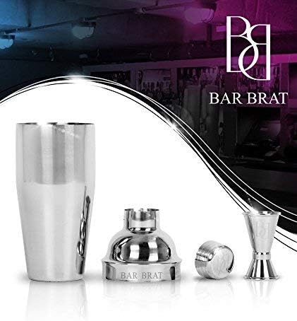 5 Piece Deluxe 24 Oz. Cocktail Shaker Bar Set Kit by Bar Brat ™ / Bonus 130+ Cocktail Recipes (ebook) / Jigger, 2 Pour Spouts, Waiters Corkscrew / Mix Any Drink To Perfection