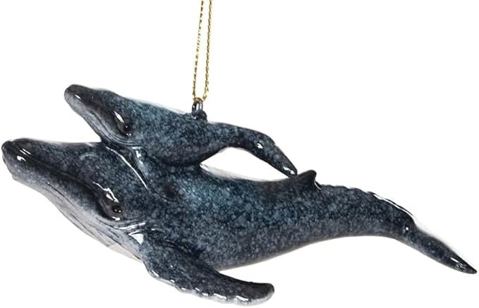 The Bridge Collection 1.25" Glass Mother and Baby Whale Coastal Christmas Tree Decoration - Marine Life Decor for Beach-Themed Holiday Celebrations