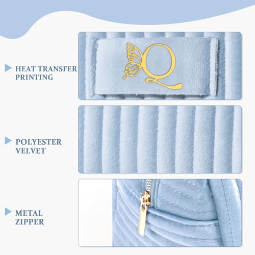 Image of COSHAYSOO Initial Makeup Bag Womens Travel Make Up Bags Velvet Cosmetic Pouch, Monogrammed Gifts for Women Cheerleader Volunteer Boss Lady Blue Letter Q