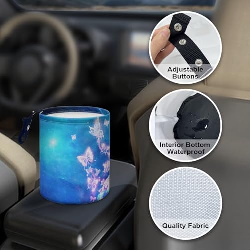 Image of Blue Glowing Butterfly Car Trash Can, Cute Car Trash Bag, Vehicle Trash Can, Multipurpose Trash Bag Hanging, Portable, Collapsible, Waterproof Storage Bag for Cars