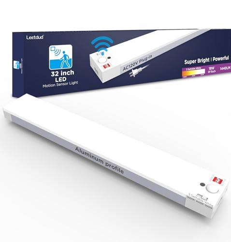 Image of Leetdud Under Cabinet Lighting Plug in 32 Inch, 120V Motion Sensor Lights Indoor, 3CCT 3000 /4000 /5000K, Aluminum Linkable Super Bright LED Counter Light with Timer for Kitchen, Closet, White, 1 Pack