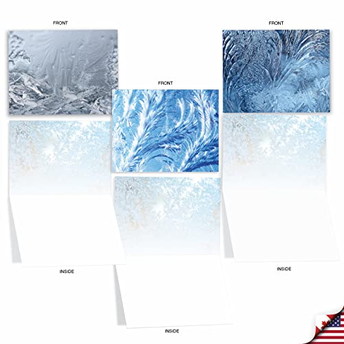 Image of The Best Card Company - 10 Blank Christmas Note Cards with Envelopes (4 x 5.12 Inch) - Fun Assorted Holiday Notecard Set (Not Foil, Layered, or Sparkled) - Ice Feathers M3283