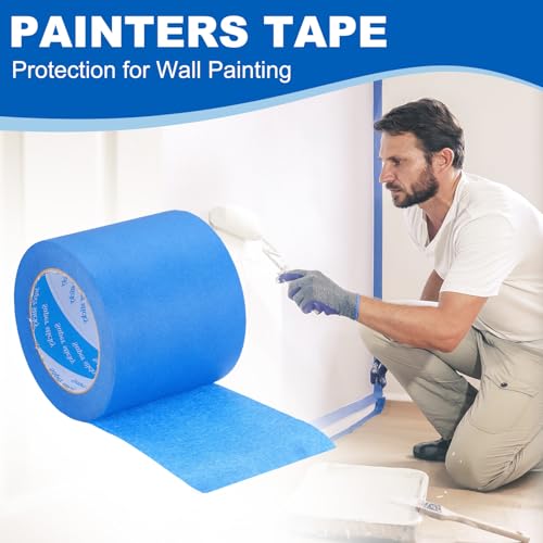 Image of PATIKIL Painters Tape 4 Inch x 55 Yards, Adhesive Masking Tape Blue Paint Tapes for Wall Painting DIY Artist Craft Arts Decoration Labeling