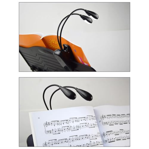 Image of Joyzan Music Stand Light, Clip on LED Book Lights Dual Arm Reading Lamp | Rechargeable Eye Cared 360Flexible Gooseneck Clamp Light Battery Operated for Bed Bookworms Piano Player Travel Orchestra