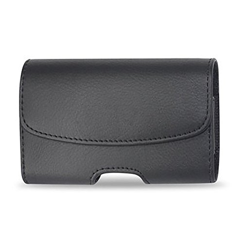 High Quality Black Horizontal Leather Pouch Protective Carrying Cell Phone Case Belt Clip Holster Cover Secure Belt Loops for iphone 4 4s iphone 5 with Air on / Otterbox Commuter / Defender Case on + White Stylus Pen
