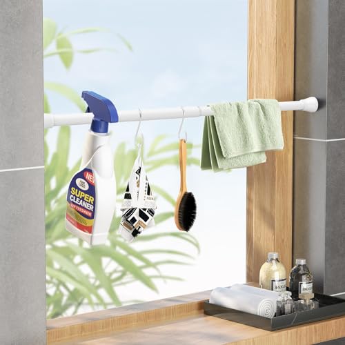 Image of White Tension Rods 16 to 26 2PCS Spring Curtain Rod No Drill Small Tension Rod Tension Curtain Rod Adjustable Curtain Rod Tension for Bookshelf Diy Projects Kitchen,Cupboard,Bathroom,Wardrobe