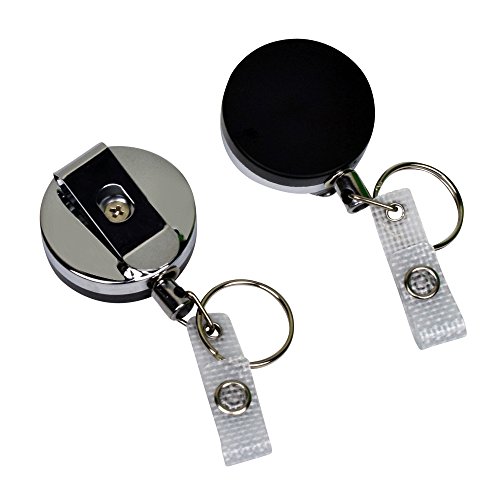 2-Pack Heavy Duty Retractable Badge Holder with Metal Casing, Steel Cord Reel and Reinforced ID Strap by Limeloot