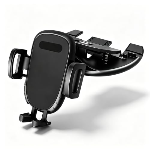 VCYOPN Cell Phone Holder for Car, Hands-Free One Button Release Cellphone Mount for CD Player, 360 Degree Rotatable Auto CD Slot Holder for All Smartphones, Car Accessories (Black)