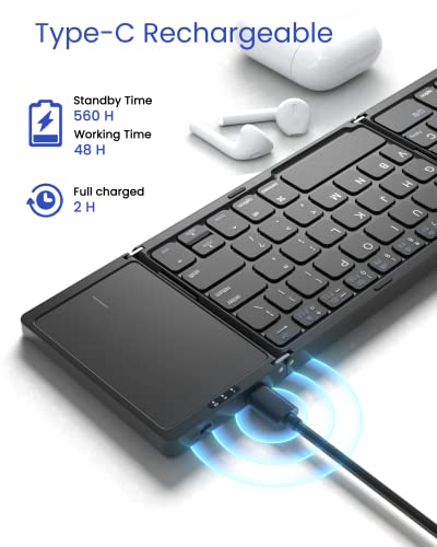 Artciety Foldable Bluetooth Keyboard, Folding Portable Wireless Keyboard With Touchpad,Travel Pocket Keyboard For Ios Android Windows Mac Smartphone Tablet & Laptop, Sync Up To 3 Devices, Black #TOP4