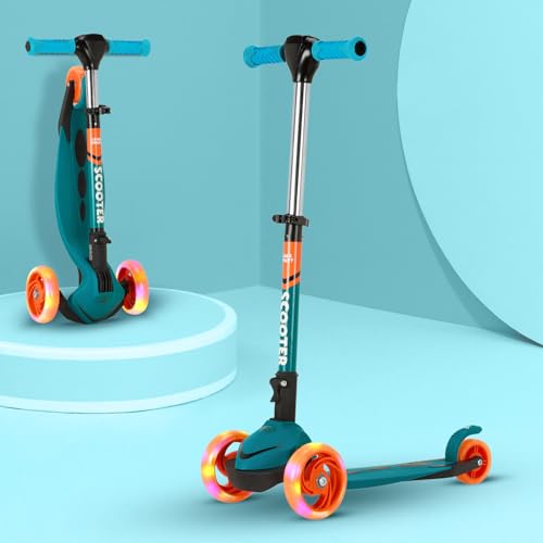 Image of AMAZON BRAND JAM & HONEY 3 Wheel Kids Scooter with RGB Light-UP Wheels,Foldable Design & Height Adjustment-BIS Certified-Indoor & Outdoor USE,Blue /Orange (UP to 20 KG)