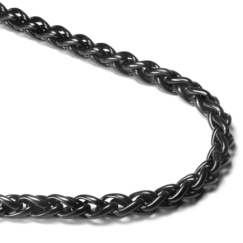 True Black Titanium 7MM Wheat Link Necklace Chain