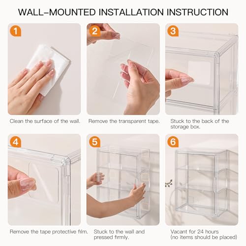 Image of 3 Tier Clear Display Case for Figures, Wall-Mounted Acrylic Storage Organizer Box, Stackable Display Cabinet with Magnetic Door & Removable Shelves, Showcase for Collectibles, Figures