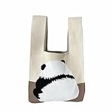 Women's Knit Wrist Bag, Fashionable and Minimalist Small Handbag, Portable Canvas Bag, Suitable for Shopping, Work (Panda)