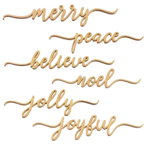 DDLP 12pcs Christmas Plate Decor Wood Cutouts Merry Joyful Peace Believe Jolly Noel Signs Christmas Table Decor Place Cards for Table Setting (Gold)