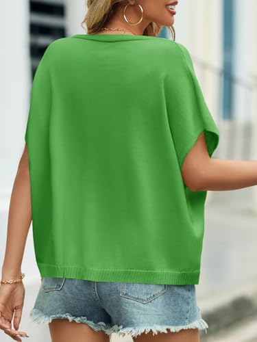 Image of Saodimallsu Womens Summer Oversized Cardigans Batwing Short Sleeve Lightweight Button V Neck Casual Knit Sweater Tops