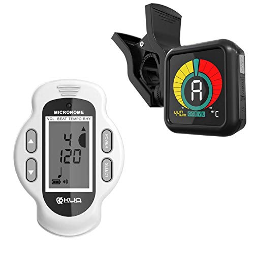 KLIQ UberTuner Professional Clip-On Tuner and KLIQ MicroNome - USB Rechargeable Digital Clip-On Metronome (White)
