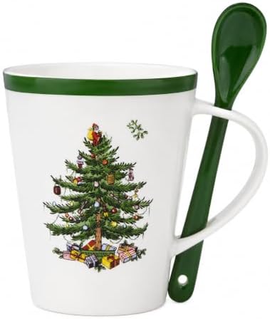 Spode Christmas Tree Mug & Spoon Set, 14 Oz - Set of 2, Festive G...