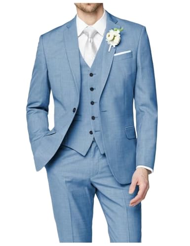 Men's Linen Suits Slim Fit 3 Piece One Button Business Wedding Tuxedo Blazer Jacket Pants Set